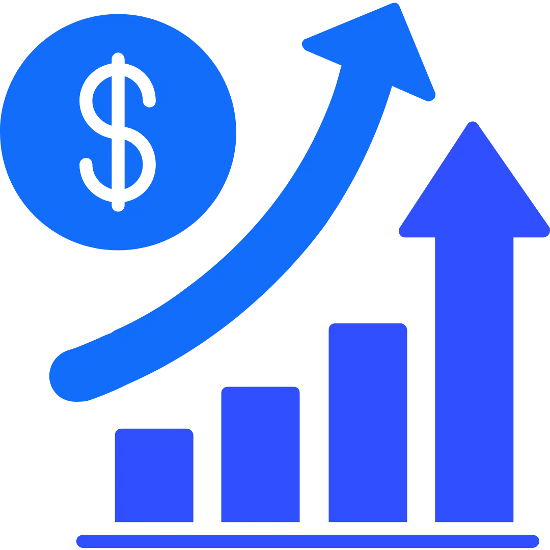 ícone gráfico crescente e um símbolo de dólar azul